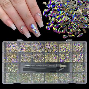 Kunstnagels 2740 stks Nail Art s Set Crystal AB 3D Plaksteen Glas Fancy Vormige Kristallen Stenen voor DIY Decoraties Kit 230612