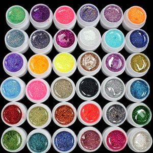 Faux Ongles 36 Couleurs Ensemble Glitter Acrylique Poudre UV Gel Vernis À Ongles Soak Off Builder Coloré Art Fournitures 230704