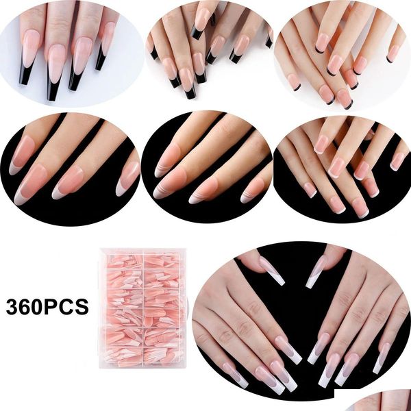 Faux ongles 360 pièces cercueil presse sur ongles longs amande faux carré français faux blanc noir bricolage portable fl er ongles conseils livraison directe h dhxh8