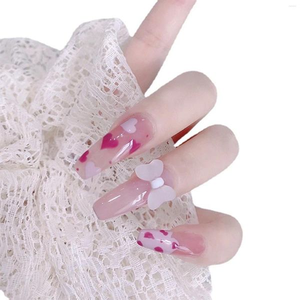 Faux ongles 3D Bowknot Presse sur le kit Couverture complète Stick avec colle pour bricolage Nail Design Art Salon