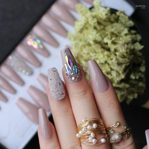 Valse nagels 3D Caviar naakt UV Coffin herbruikbare gel druk op doos op maat gemaakte kristal bling microdrill glitter ballet fasle prud22