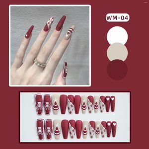 False Nails 3D Christmas Fake Set druk op faux ongles lange Franse kist tips diy manicure decoratie acryl nagelkit