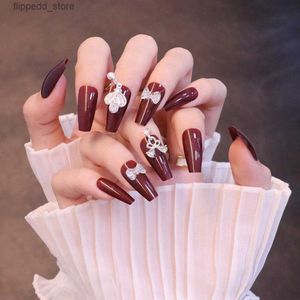 Uñas postizas Corona 3D Uñas postizas Prensa larga francesa en las uñas Uñas elegantes Pegatinas Salón de manicura Arte de bricolaje Extraíble Ahorre tiempo MH88 Q231114