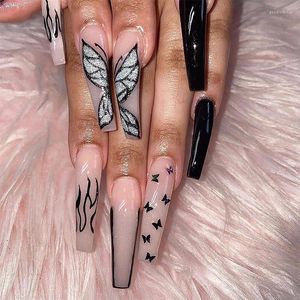 Valse nagels 3D nepset druk op faux ongles tips prachtige vlinderontwerpen doe -diy manicure levert acrylkit