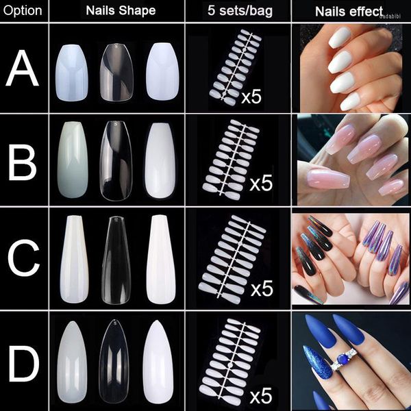 Faux Ongles 5 Ensembles/sac Court Pleine Couverture Nail Tips Cercueil Ballerine Stiletto Ovale Faux Acrylique Appuyez Sur Faux