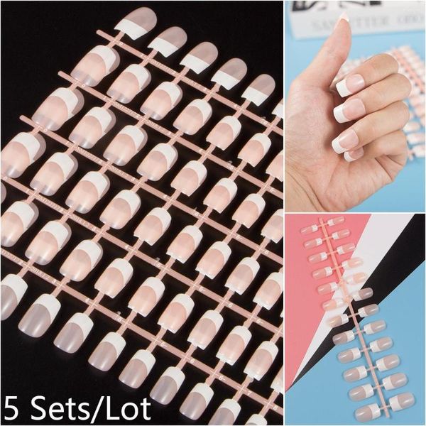 Faux ongles 5 ensembles dans le paquet 24 pièces/ensemble ongles français carrés avec couche UV presse Durable sur de faux Kits de bricolage conseils de couverture complète