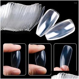 Faux ongles 500/600pcs Presse acrylique sur les conseils d'art Fl Er Clear Coffin Gel Système d'extension Faux Nail Manucure Outil Drop Livraison Santé Otv4C