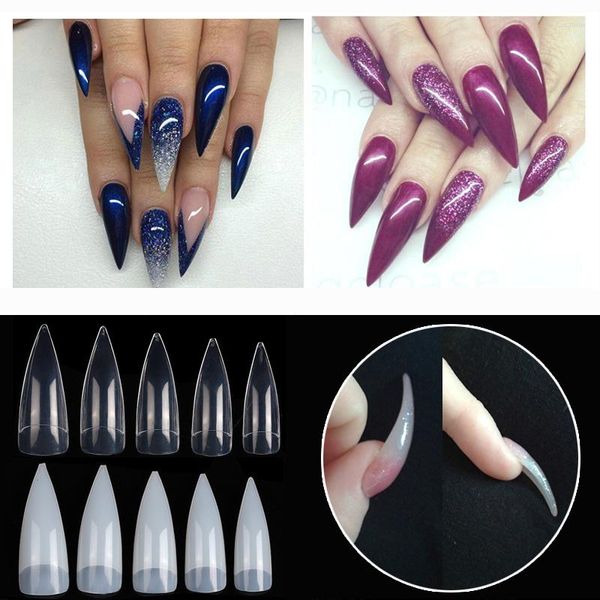 Uñas postizas 500 piezas de acrílico largo media cubierta puntas de uñas garra de águila extremo afilado Stiletto manicura artificial falso