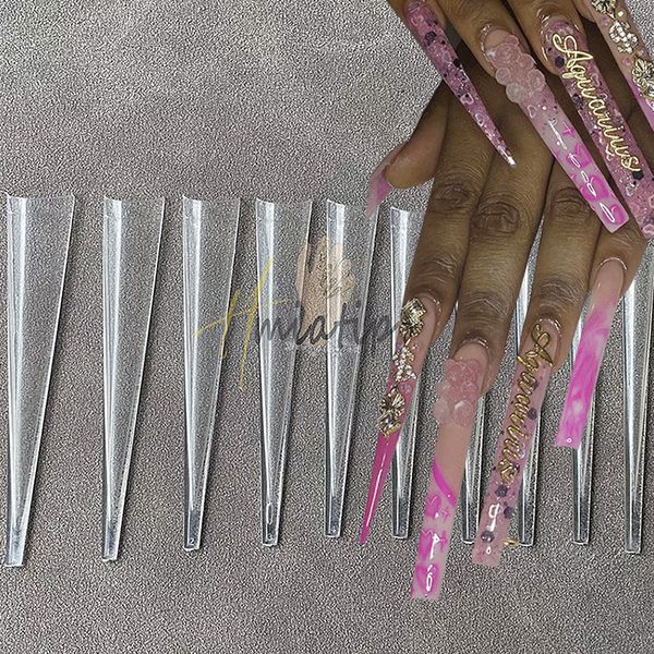Faux Nails 500pcs 5XL Long Stiletto Acrylique Nail Tips Demi-Couverture UV Gel DIY Polonais Art Outil avec Échelle Artificielle Moule 230909