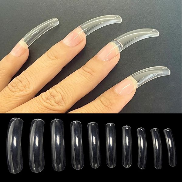 Faux ongles 500 pièces design incroyable clair longs carrés incurvés pointes d'ongles des années 90 couverture complète plier presse sur extension de faux ongles pour magasin d'ongles bricolage 231121