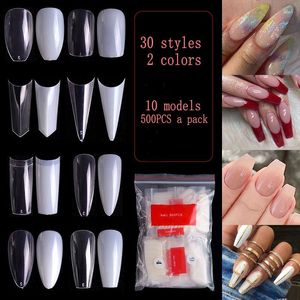 Valse Nagels 500 stks/zak Nep 33 Verschillende Natuurlijke Transparante Kleuren Franse Volledige Stok Half Nail Patch Manicure Lakens