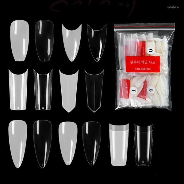 Faux ongles 500 pièces/sac Kit de pointes d'ongles Transparent faux complet demi-français acrylique ABS pour manucure doigts 10 tailles ensemble