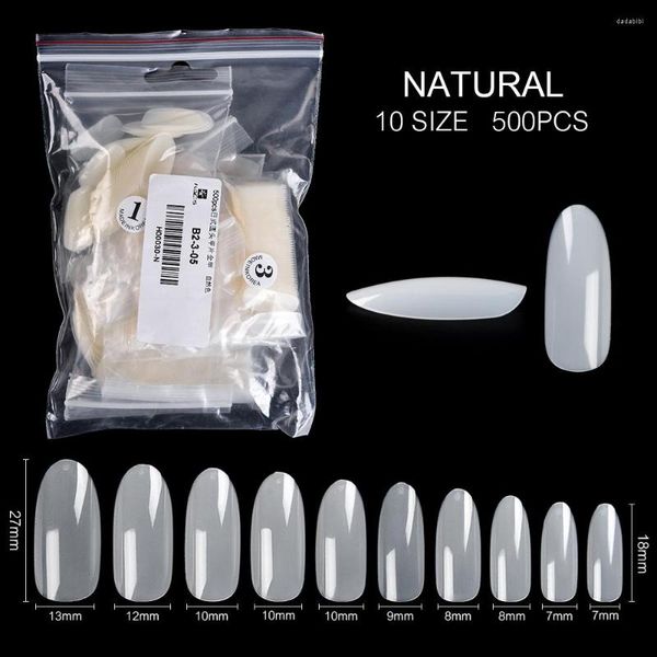 Falsas uñas 500 unids / bolsa Prensa acrílica redonda para extensión de gel UV Cubierta completa Artificial Claro Natural Herramienta de manicura blanca
