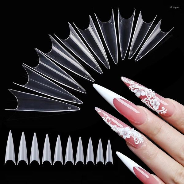 Uñas postizas 500 Uds. Bailarina larga falsa puntiaguda prensa en puntas profesional salón claro ataúd Nail Art Tip Ongle