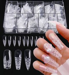 Valse nagels 500 pcset nep long kistglazuur acryl heldere herbruikbare pers op volledige deksel vierkante vingertipsnail kunstdecoraties ly11380267