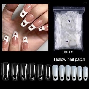 Uñas postizas 504 unids/bolsa parche para uñas postizas desmontable ahueca hacia fuera el corazón DIY cubierta completa extensión Trapezoidal punta salón suministro