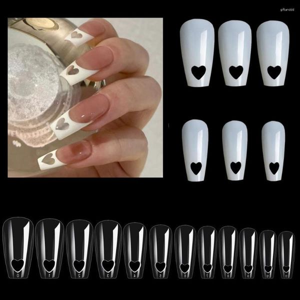 Faux ongles 504 pièces/sac faux ongles Patch haute brillance détachable creux coeur bricolage couverture complète trapézoïdale Extension pointe Salon