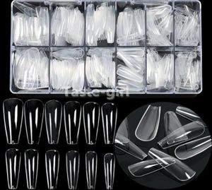 False Nails 504PCSBox 12 Maten Duidelijke Acryl Fake Coffin Volledig Cover Nail Tips Set Set benodigdheden voor professionals Designer4238820