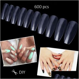 Uñas postizas 600 piezas Uñas acrílicas Transparente Fl Er Ataúd Uñas artificiales Moda Diy Ballet Consejos para uñas Conjunto Art Drop Delivery Dhbai