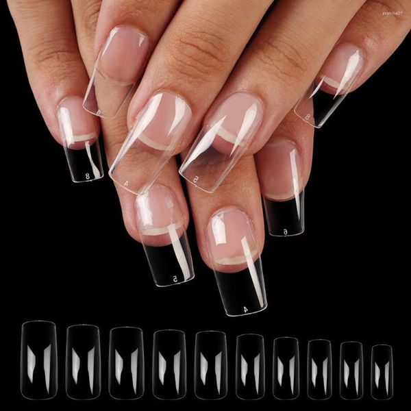 Uñas postizas 600 uds, suministros de uñas transparentes curvas Super Beaute cortas falsas para profesionales, puntas de cobertura completa para niñas, prensa acrílica