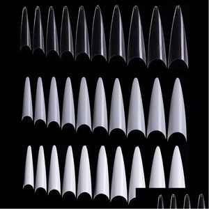 Faux Ongles 600Pcs / Pack Stiletto Sharp Nail Tips French Acrylic Clear / Natural Pointy Fake Tip Uv Gel Manucure Art Tool Drop Delivery Dhu94