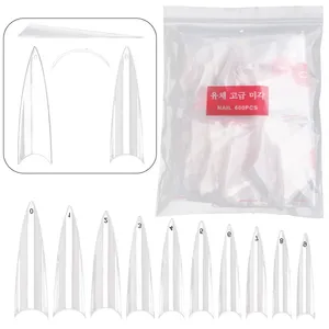 Faux ongles 600pcs par sac PP moyen long point pointu Stiletto clair demi-couverture conseils blanc/naturel/clair 10 tailles pointe d'ongle FN19