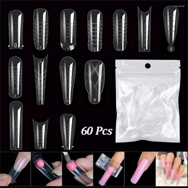 Falsas Nails 60 unids / bolsa Nail Forma dual ABS Extensión de puntas para el sistema de gel Formas acrílicas UV Decoración de molde escalado