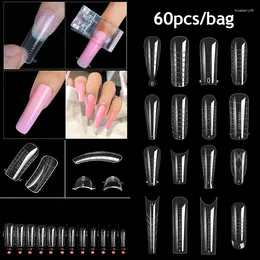 Kunstnagels 60 stks / set nagel gebeeldhouwde volledige dekking tip Franse verlengingstips acryl kristal manicure mal gereedschap