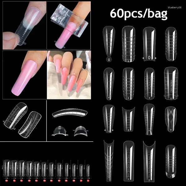 Falsas Nails 60 unids / set Clavo esculpido Punta de cubierta completa Puntas de extensión francesas Acrílico Cristal Manicura Molde Herramienta