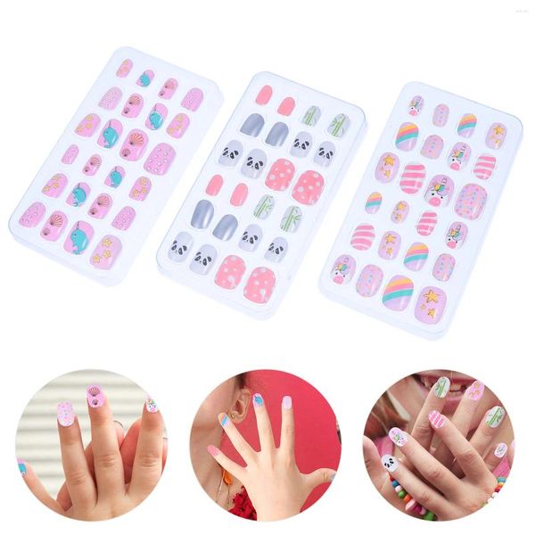 Uñas postizas 72 piezas Pegatinas de uñas para niños Accesorios de belleza falsos para niños Puntas de brillo para niños