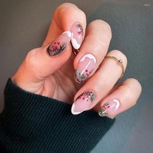 Valse nagels Amandel Kerst Franse nep afneembare draagbare manicure Volledige dekking nagelpers op meisje