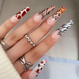 Falsas uñas estampadas animales manchado leopardo arte de uñas francesas falso