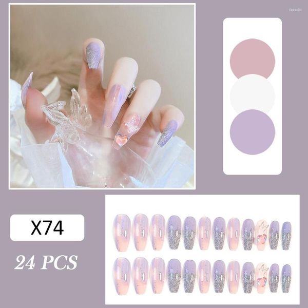 Faux ongles ballerine français presse sur ongles violet rose papillon décor manucure ensemble pour les tâches quotidiennes de bureau TEEA889