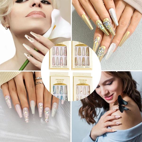 Faux ongles ballerine couverture complète gel long ballet perceuse vernis à ongles paillettes pour étrangers x conseils courts