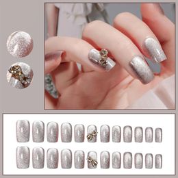 Valse nagels Ballerina nageltips Half bedekkende doorzichtige NailArt Cat Eye Hand met manicurestuk met diamantpatch Stamper