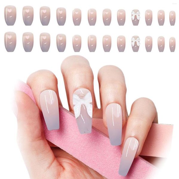 Faux ongles Ballerina Press On Clear Smog Gradient Long Bow Manucure Produit fini Wearable Nail Fake Sticker