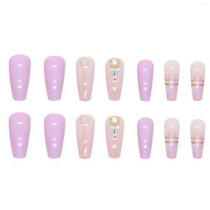 Faux ongles ballerine violet ongles pour femmes élégant couleur correspondant couverture complète femme et fille activité de fête