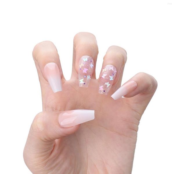 Uñas falsas ballet gel transparente mariposa hecha a mano caja falsa regal