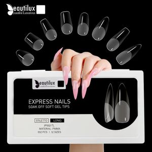 Kunstnagels Beautilux Express 552pcsbox Ovale Stiletto Amandel Vierkante Doodskist Franse Fake Losweken Gel Nageltips Amerikaanse Capsule 231204