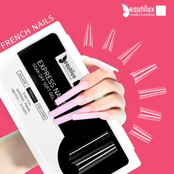 Faux ongles Beautilux French False Nails XL XXL Soak Off Gel Tips Demi-couverture Acrylique Stiletto Ballerina Nails Press on Nail American Capsule 230425