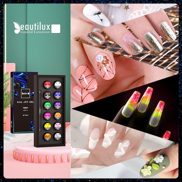 Uñas postizas Beautilux Nail Art Gel Kit sin diseño de capa adhesiva pintura tallado escultura forro de araña UV LED Maincure Set 230520