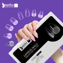 Valse nagels beautilux korte valse nagels Volledige hoes Matte gel Tips Nail Art American Capsule Press On Coffin Amandel Oval Fake Express Nagels 230428