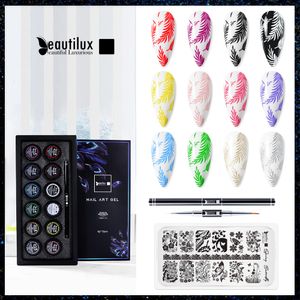 Faux Ongles Beautilux Stamping Gel Kit Polonais Noir Blanc Transfert Soak Off Vernis Huile Pour Imprimer Art Stamp Plaques Manucure 6g 230509