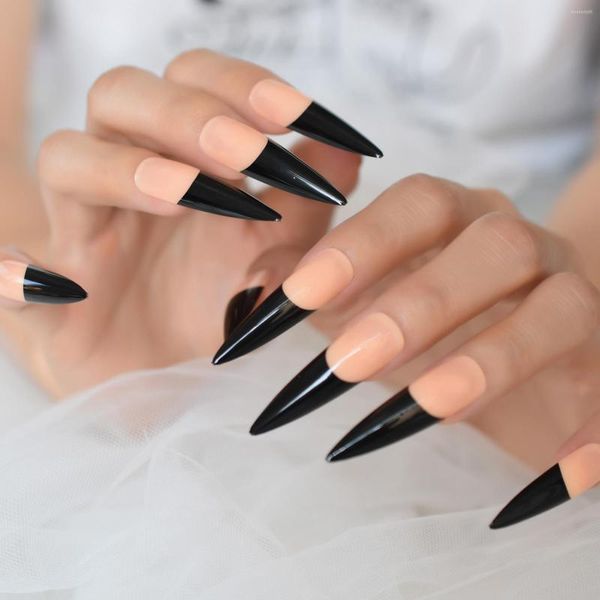 Uñas postizas Beige French Nail Black XXL Extra Long Faux Ongles Lady's Party Decorativo Finger Stiletto Salon Quality