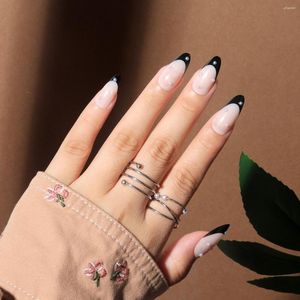 Faux ongles noirs français point diamant goutte d'eau ongles cassés portant un patch de perles européennes et américaines amande