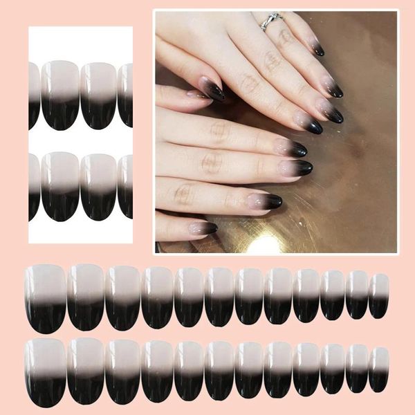 Uñas postizas Degradado negro Estilo redondo Novia europea y americana Japón Use parche de uñas transparente para acrílico