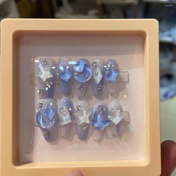 Faux Ongles Bleu Halo Faux Étoile Lune Nail Patch Diamant Art Fée Fille Cadeau