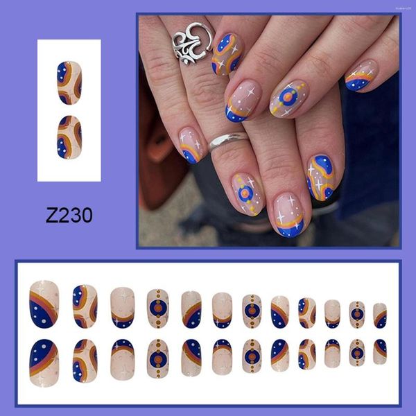 Uñas postizas azul naranja patrón decoración rosa corto falso dulce encantador reutilizable para vestido de niña a juego PR venta