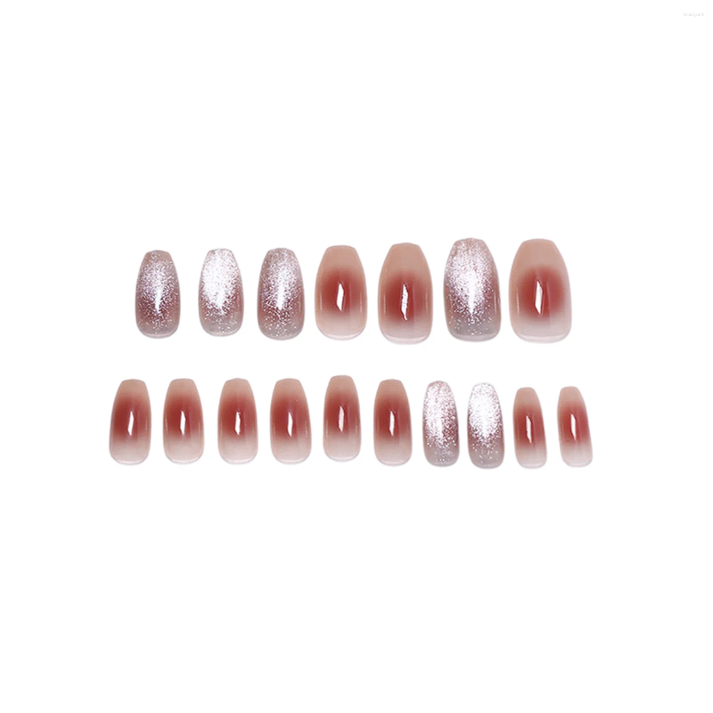 Unhas falsas blush glitter decoração longa unha falsa ultra-flexível duradoura para amantes de manicure e blogueiros de beleza