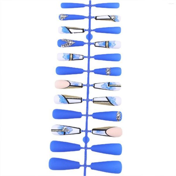 Faux Ongles Bleu Vif Long Cercueil Non Toxique Inodore Ne Fait Pas Mal Aux Mains Pour Nail Art Learner Design Propre Style